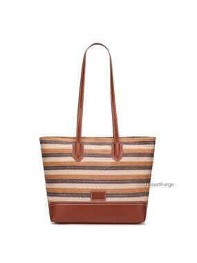 Vegan Leather Woven Tote Bag for Women Large Shoulder Satchel with Zipper